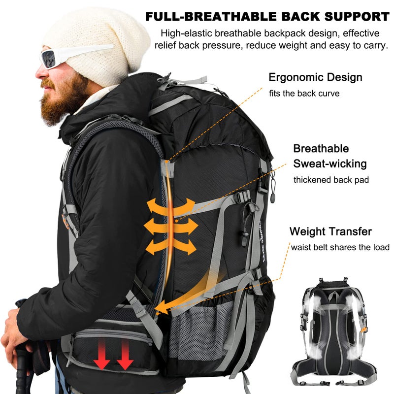 Loowoko 50L Hiking Backpack, Waterproof Camping Essentials Bag with Rain Cover, 45+5 Liter Lightweight Backpacking Back Pack - Image 3